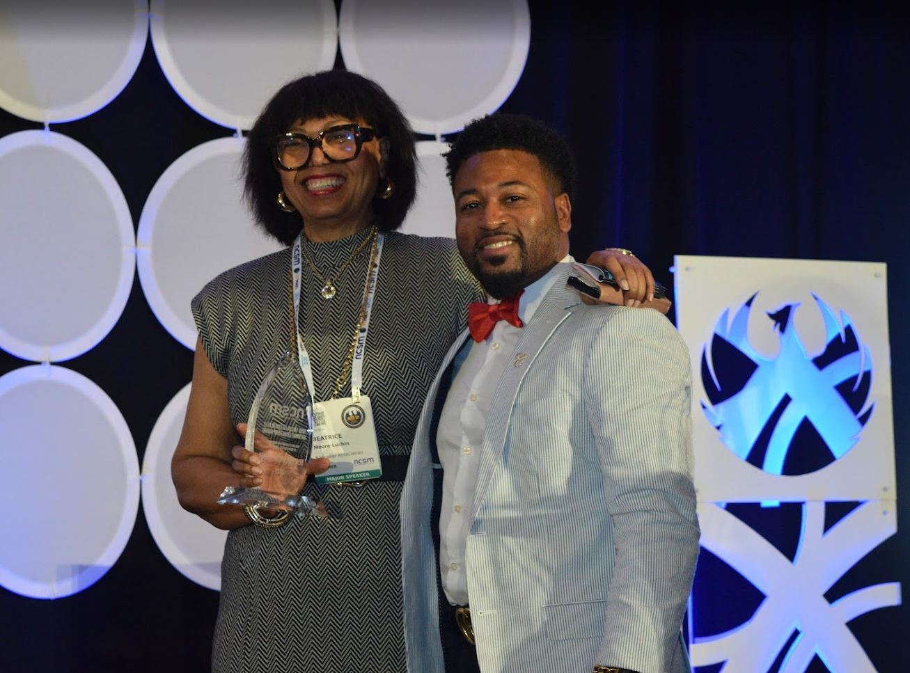 2025 Ross Taylor/Glenn Gilbert National Leadership Award Recipient, Beatrice (Bea) Moore, pictured with Awards Chair, George Cage
